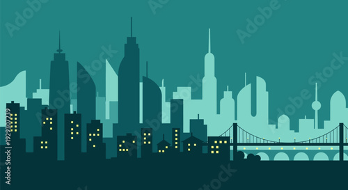 City Skyline Silhouette with Bridge Illustration.