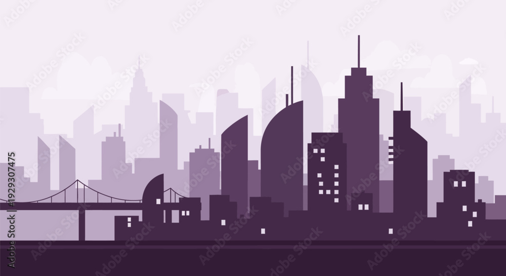 Fototapeta premium City Skyline Silhouette with Modern Buildings.