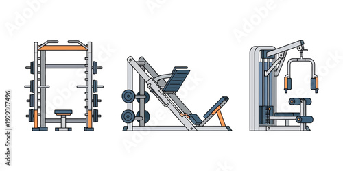 collection of vector illustrations of weight lifting equipment in the gym.