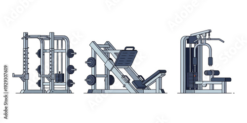 collection of vector illustrations of weight lifting equipment in the gym.