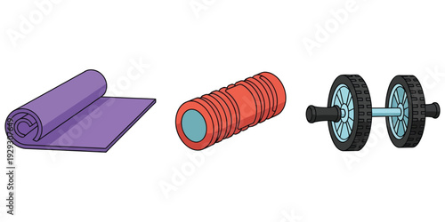 A collection of vector illustrations of gym equipment.