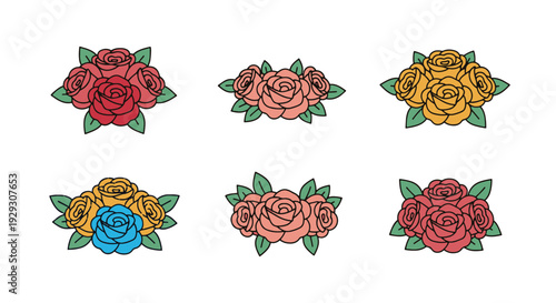 Rose Bouquet Line creative modern color illustration