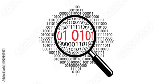 magnifying glass on binary code