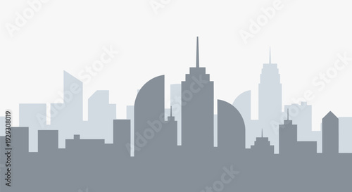City Skyline Silhouette with Skyscrapers and Buildings.