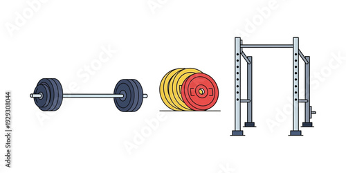 collection of vector illustrations of weight lifting equipment in the gym