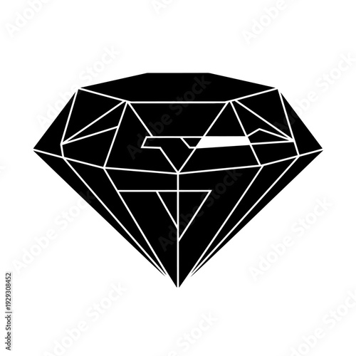 Black Diamond Logo with Letter S Inside, Gemstone Icon, Luxury Symbol