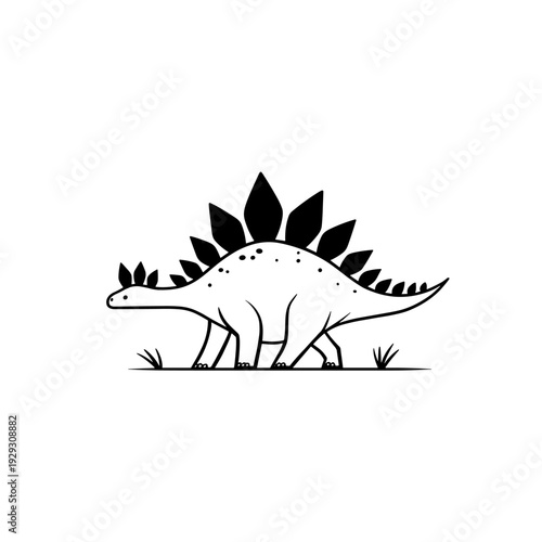 Stegosaurus. Stegosaurus simple black and white line art vector logo