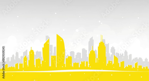 City Skyline Silhouette Yellow Modern Skyscrapers.