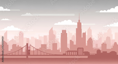 City Skyline with Bridge and Skyscrapers.