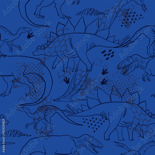 Seamless  Dino pattern, print for T-shirts, textiles, wrapping paper, web. Original design with t-rex,dinosaur .  grunge design for boys . 