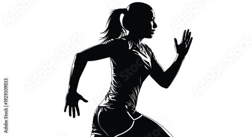 Dynamic silhouette illustration of a determined young woman running with strong athletic motion.
