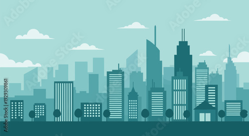 City Skyline with Modern Buildings and Skyscrapers.