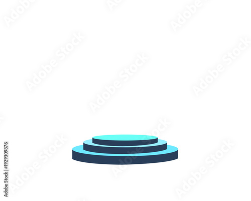 Spotlight stage podium with blue glowing lights on dark background for product display or presentation