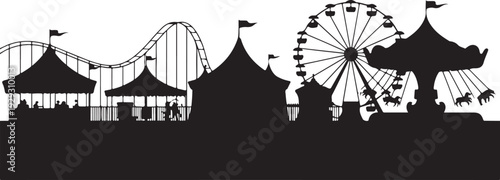 Black silhouette amusement park rides and attractions