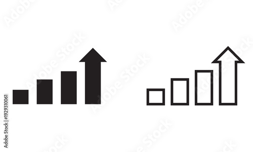 Free Download Business Growth Charts and Upward Arrows Icons. Black outline and solid bar chart icons with rising arrows, representing financial growth, analytics, and business performance concepts. - GFXLoad