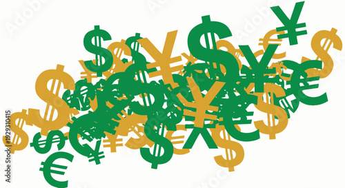 Green and gold currency symbols
