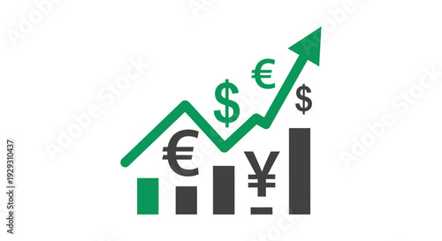green arrow up graph with currency symbols
