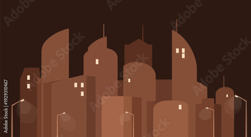 City Skyline with Modern Skyscrapers at Night.