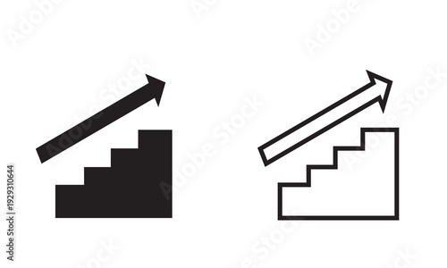 Business Growth Charts and Upward Arrows Icons. Black outline and solid bar chart icons with rising arrows, representing financial growth, analytics, and business performance concepts.