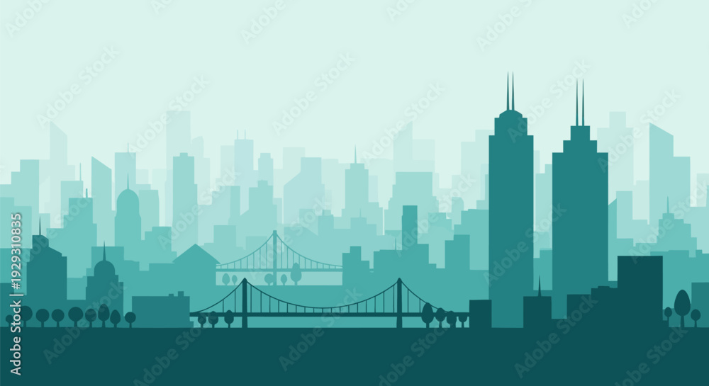 Obraz premium City Skyline with Tall Buildings Silhouette.