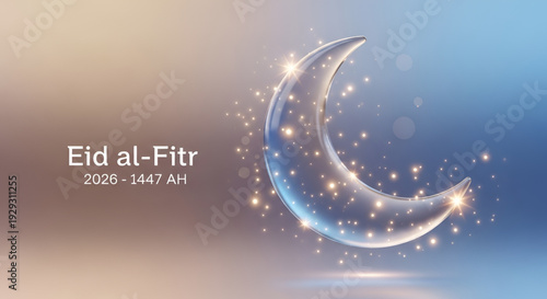Ramadan Eid celebration vector crescent moon glowing light particles spiritual islamic festival greeting background for mubarak wishes prayer culture faith tradition night sky