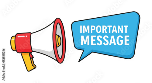 A red and yellow megaphone announces an important message in a speech bubble