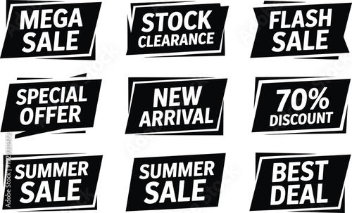 Black and white sale stickers discount promotional labels sale, discount, stickers, black and white, promotional labels, advertising banners, special offer, mega sale, stock clearance, flash sale, sum