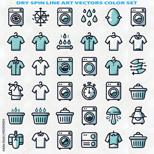 Dry Spin Laundry Washing Machine Clothes Dryer Cycle Concept Illustration