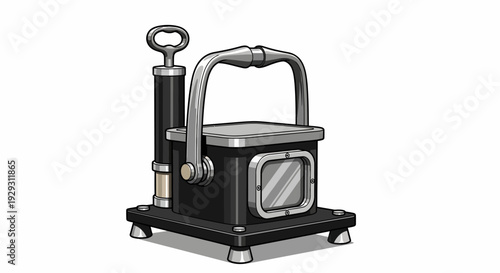 Vintagestyle steam engine with a pipe and a handle on a white background