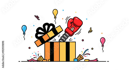 Boxing Glove Emerging from Gift Box.