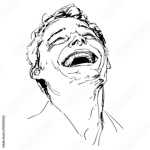 Expressive Line Art Sketch of a Man Laughing Heartily