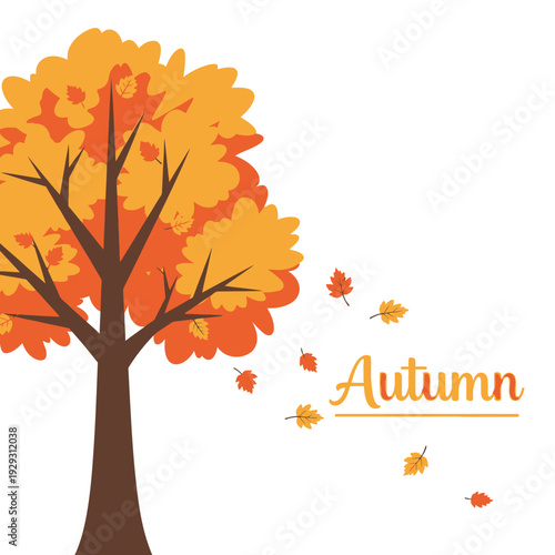 Autumn Tree with Falling Leaves and "Autumn" Text