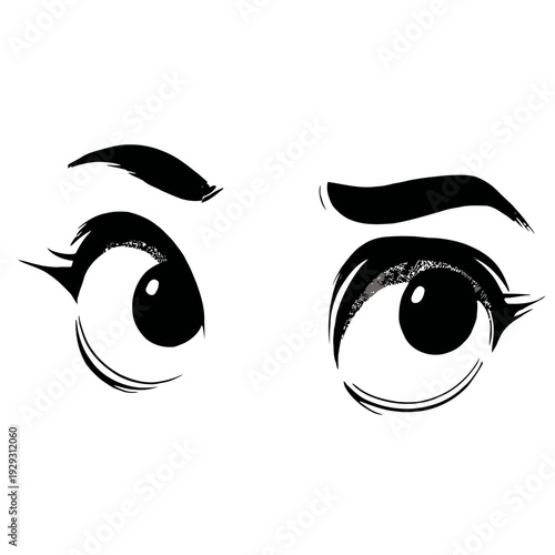 Hand-drawn illustration of expressive eyes conveying wonder, curiosity, and innocence, artistic sketch of human gaze isolated on a white background.