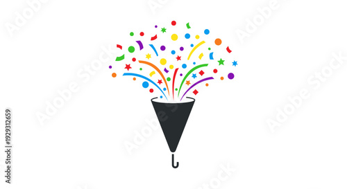 Black Party Popper with Colorful Confetti.