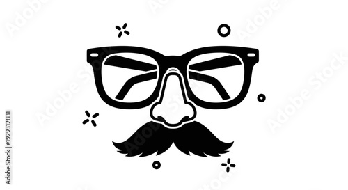 Cartoon face with glasses and mustache.