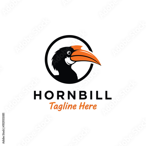 Stylized Hornbill Bird Profile Emblem: A Vibrant Vector Illustration for Wildlife Branding