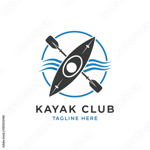 Overhead graphic design featuring a kayak and paddle for a water sports club emblem.