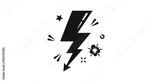 Black lightning bolt graphic symbol icon.