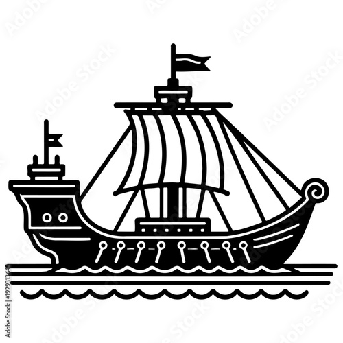 Ancient Warship Illustration.