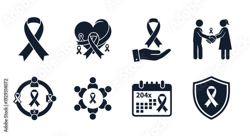 Breast Cancer Awareness Icons Set for Support and Charity.