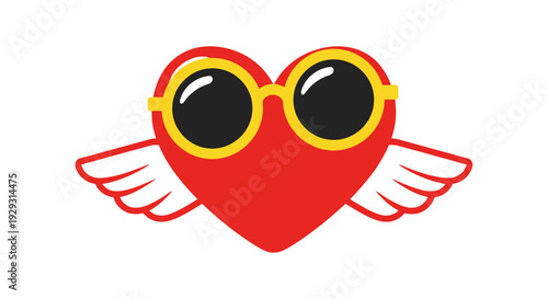 Heart with sunglasses and wings symbol.
