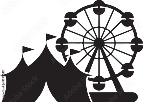 Black silhouette ferris wheel and tents carnival fairground