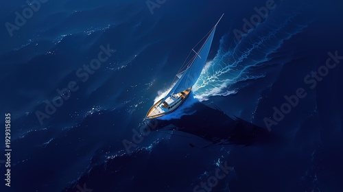 Sailboat Voyage in Starry Ocean for Hope and Ambition Concept