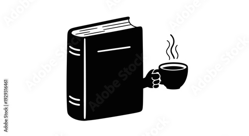 Book and steaming hot coffee cup.