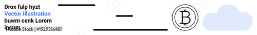 Cryptocurrency, cloud computing, financial technology, blockchain, decentralized systems, digital storage. A Bitcoin symbol alongside horizontal lines and a cloud shape. Cryptocurrency and cloud