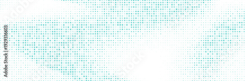 Abstract curved dotted surface with halftone effect by blue and turquoise small squares. Vector graphic pattern