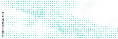 Abstract curved dotted surface with halftone effect by blue and turquoise small squares. Vector graphic pattern