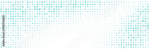 Abstract curved dotted surface with halftone effect by blue and turquoise small squares. Vector graphic pattern