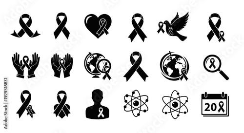 Collection of black icons representing awareness and support for various causes.