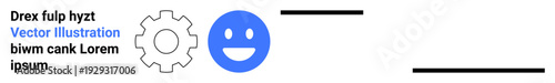 Workflow processes, communication, mood management, happiness, system optimization, teamwork. Gear and happy face with text. Workflow processes and communication concept
